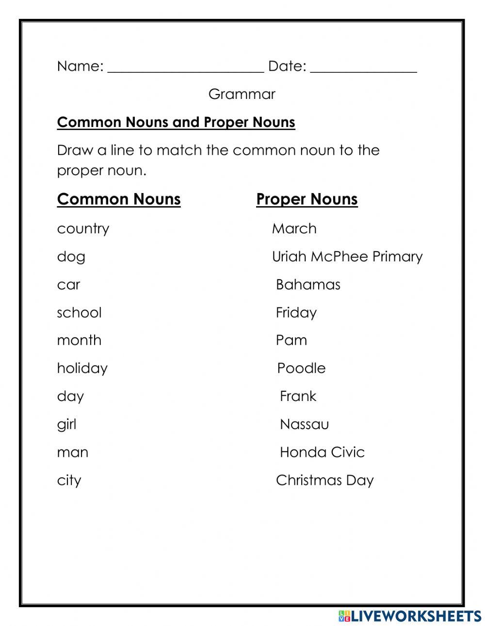Common Nouns and Proper Nouns