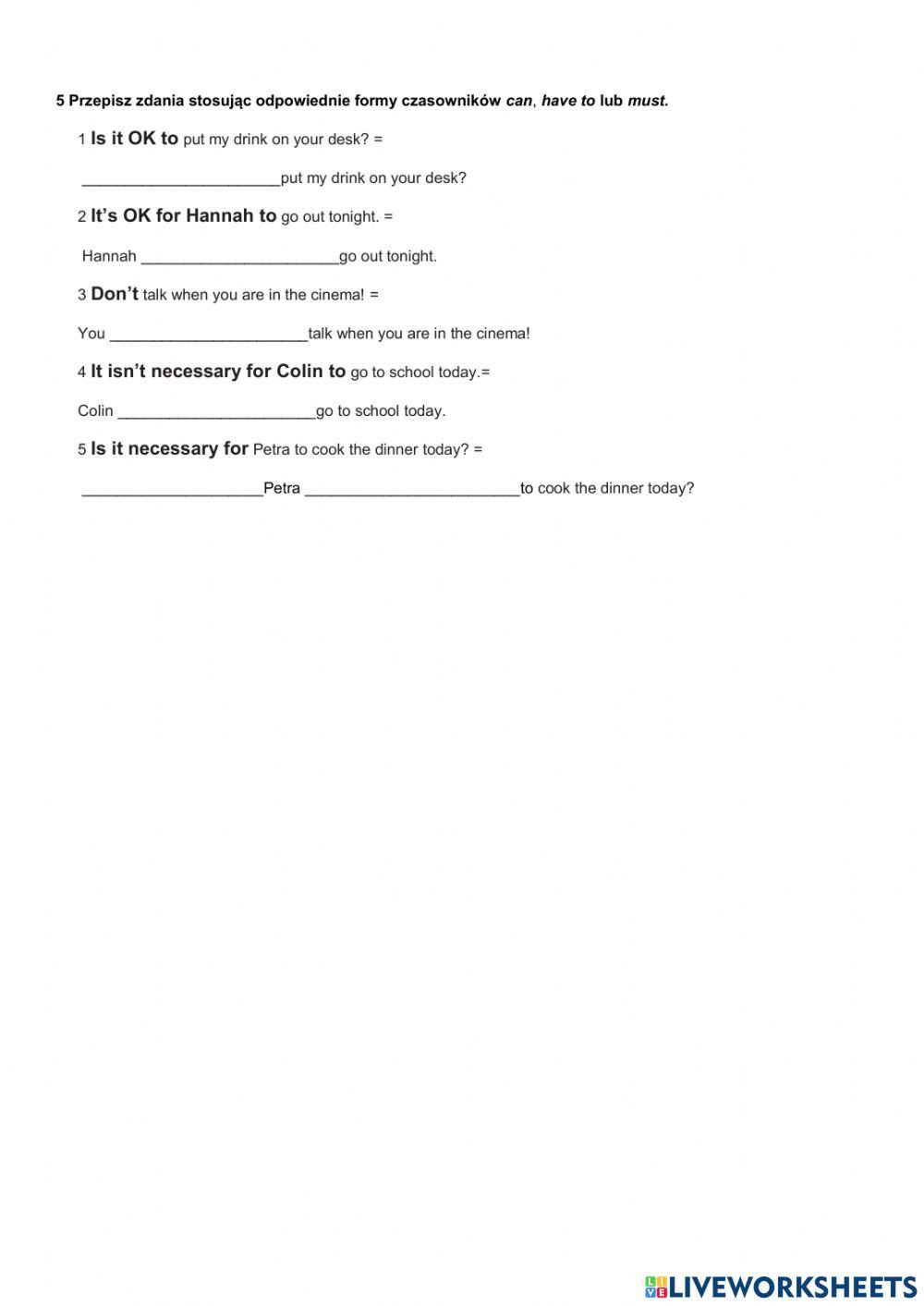 E7 unit 5 short test modal verbs
