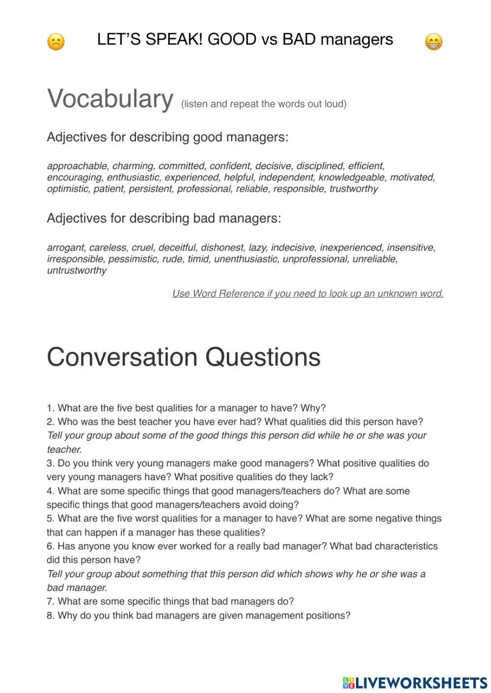 Let's speak:good vs bad managers