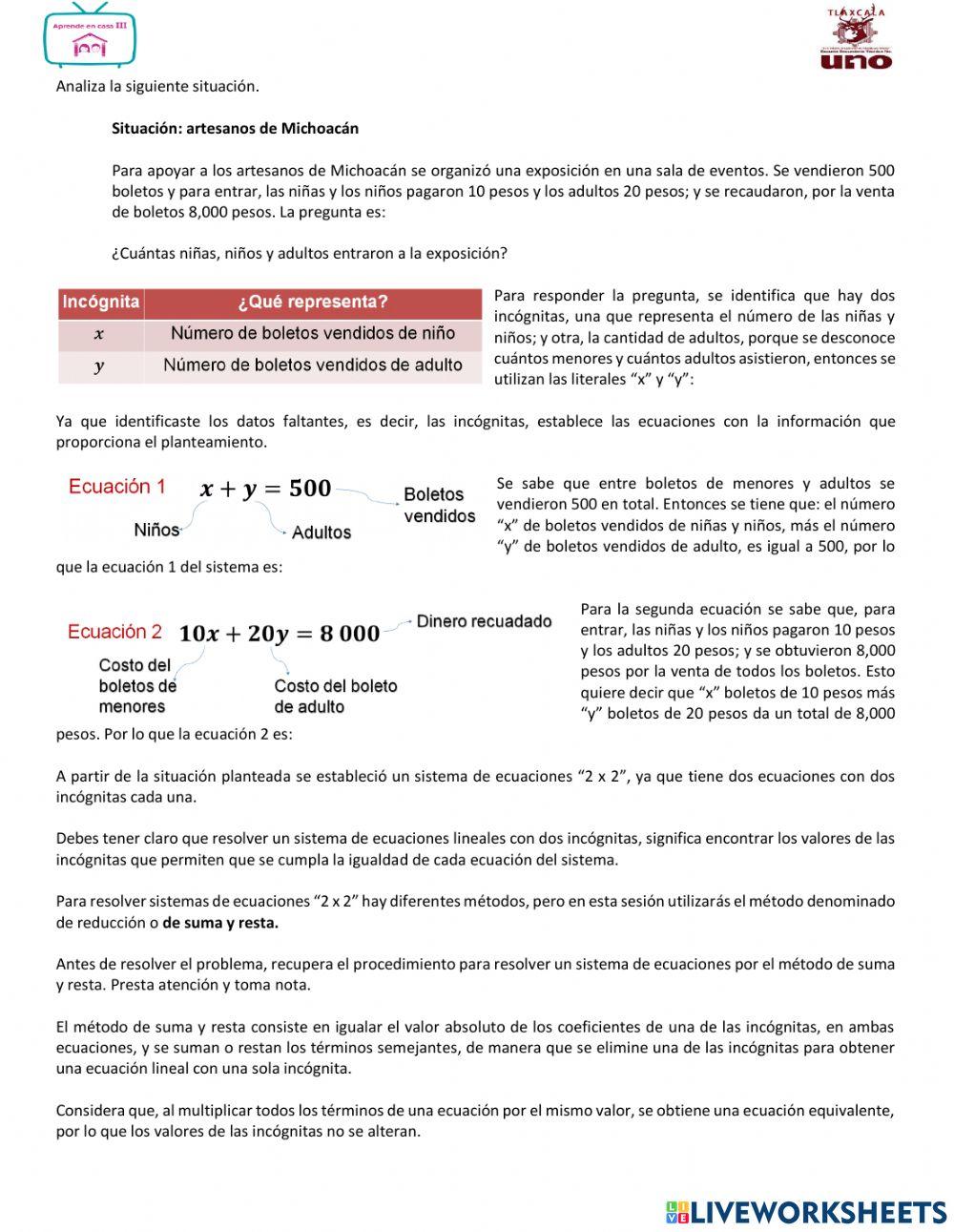 Sistemas de dos ecuaciones lineales con dos incógnitas