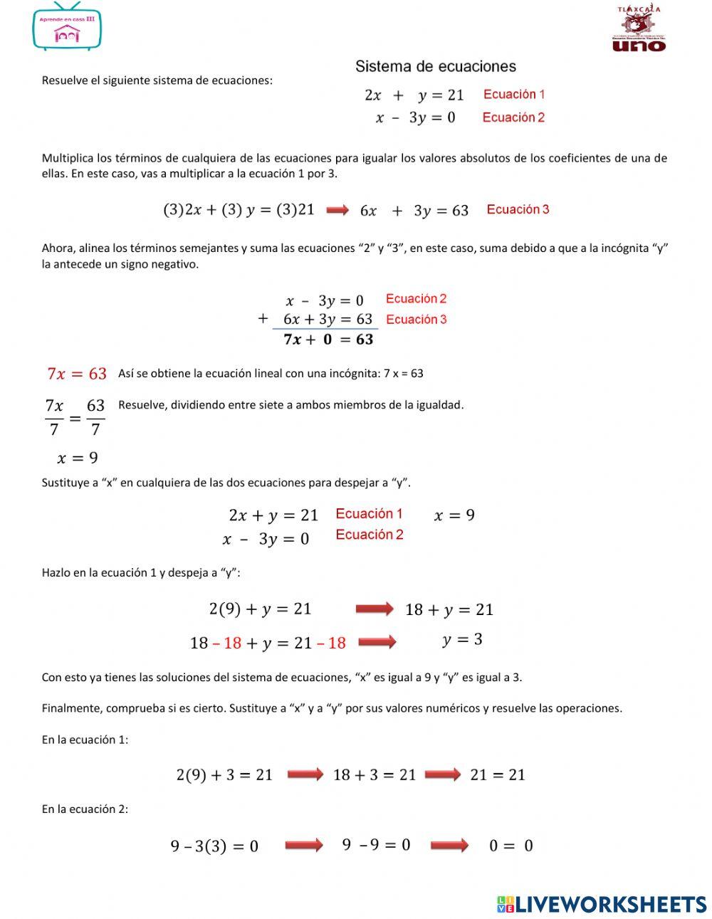 Sistemas de dos ecuaciones lineales con dos incógnitas