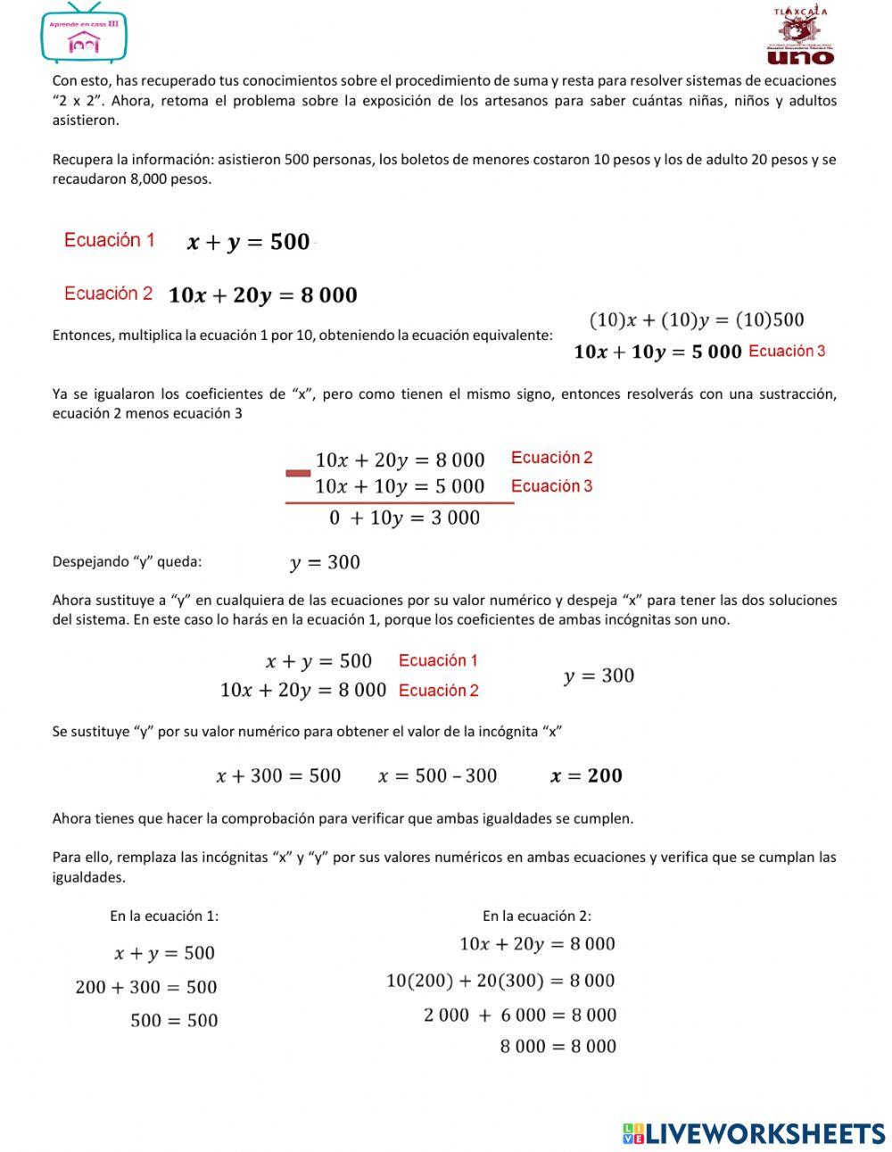 Sistemas de dos ecuaciones lineales con dos incógnitas