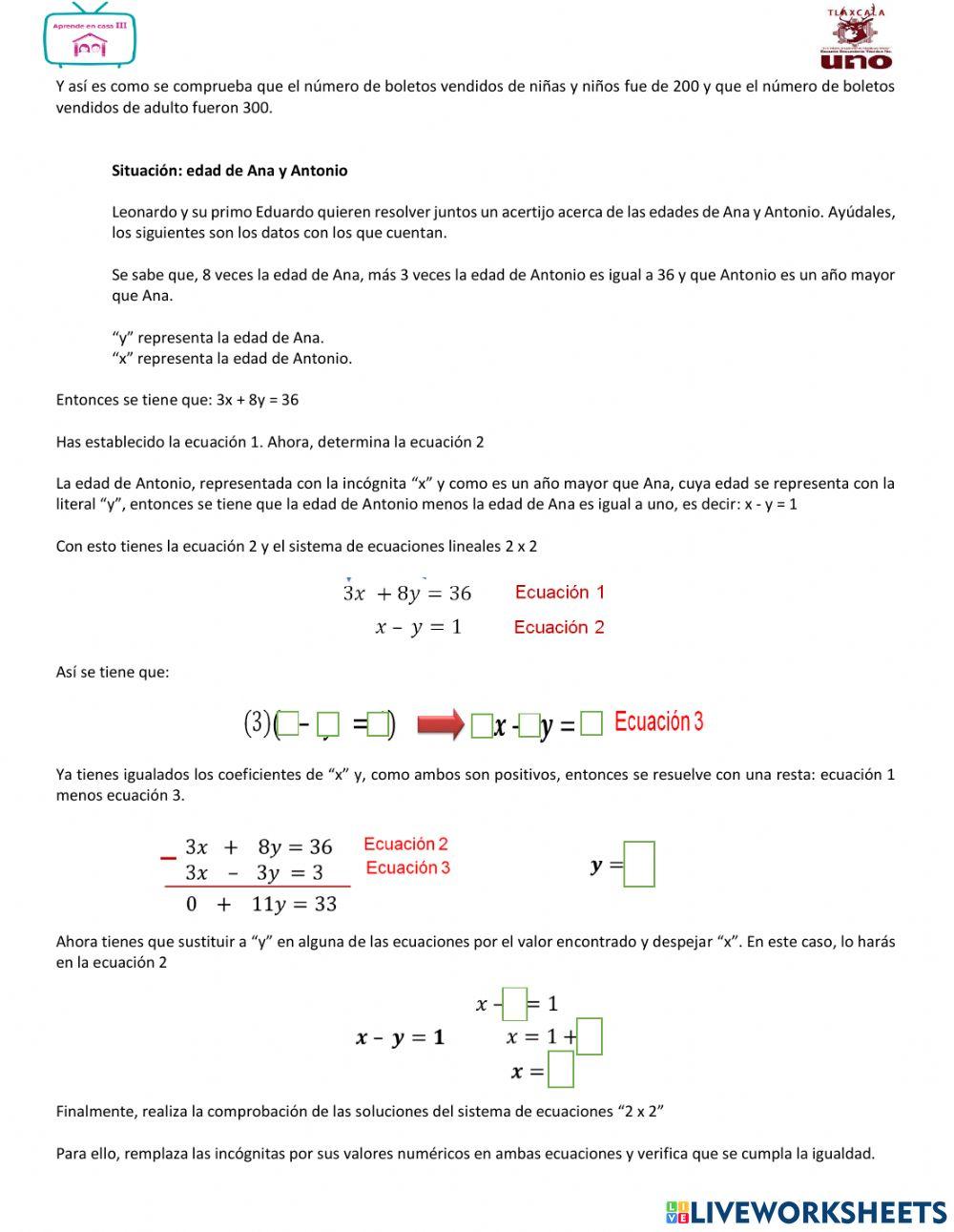 Sistemas de dos ecuaciones lineales con dos incógnitas