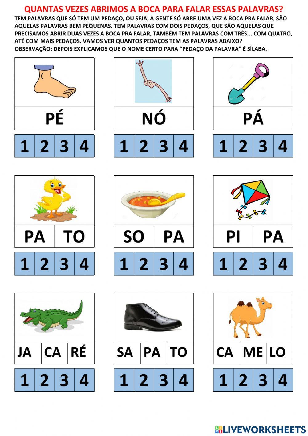 Primeiras noções de sílabas