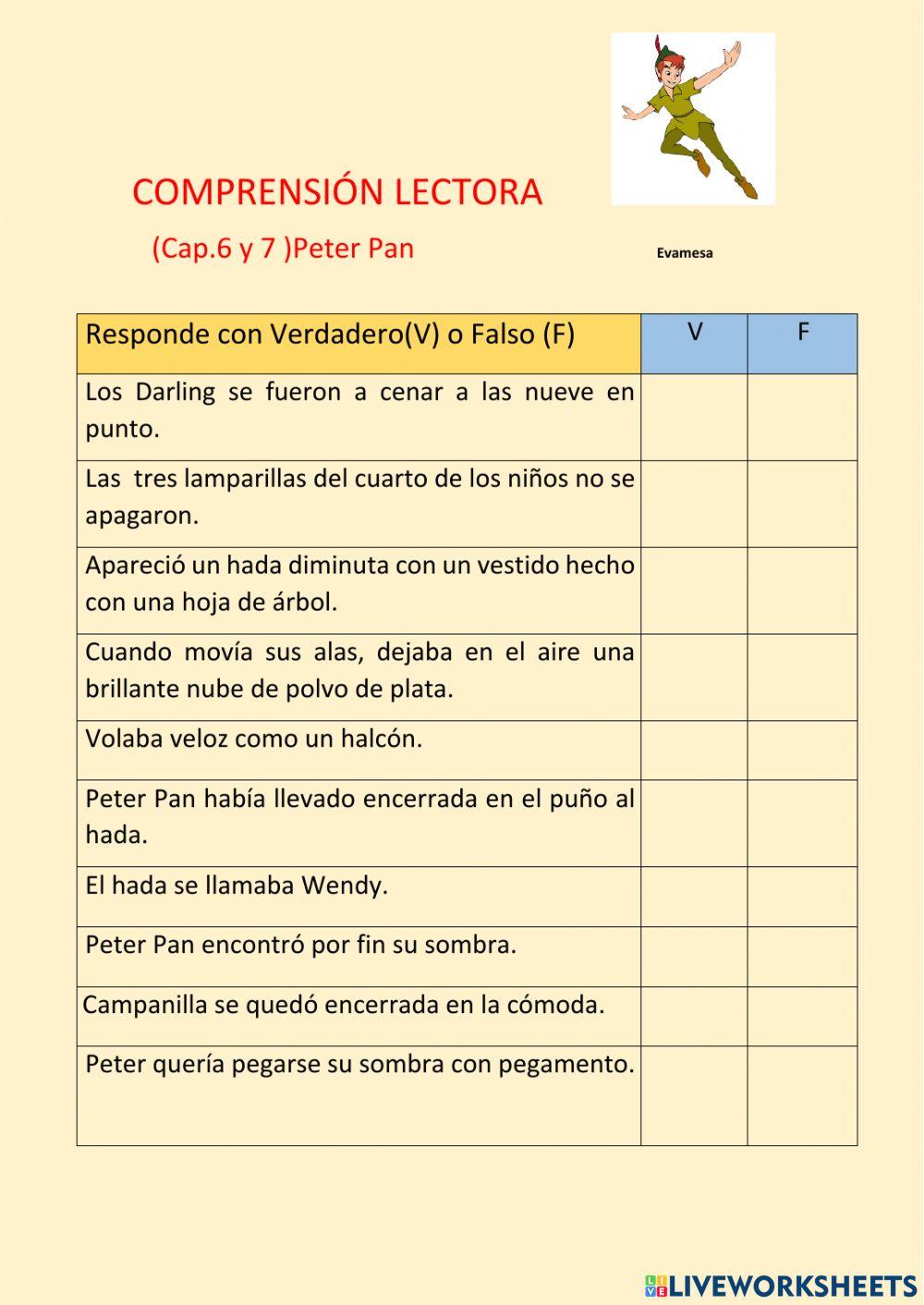 Comprensión lectora Peter Pan