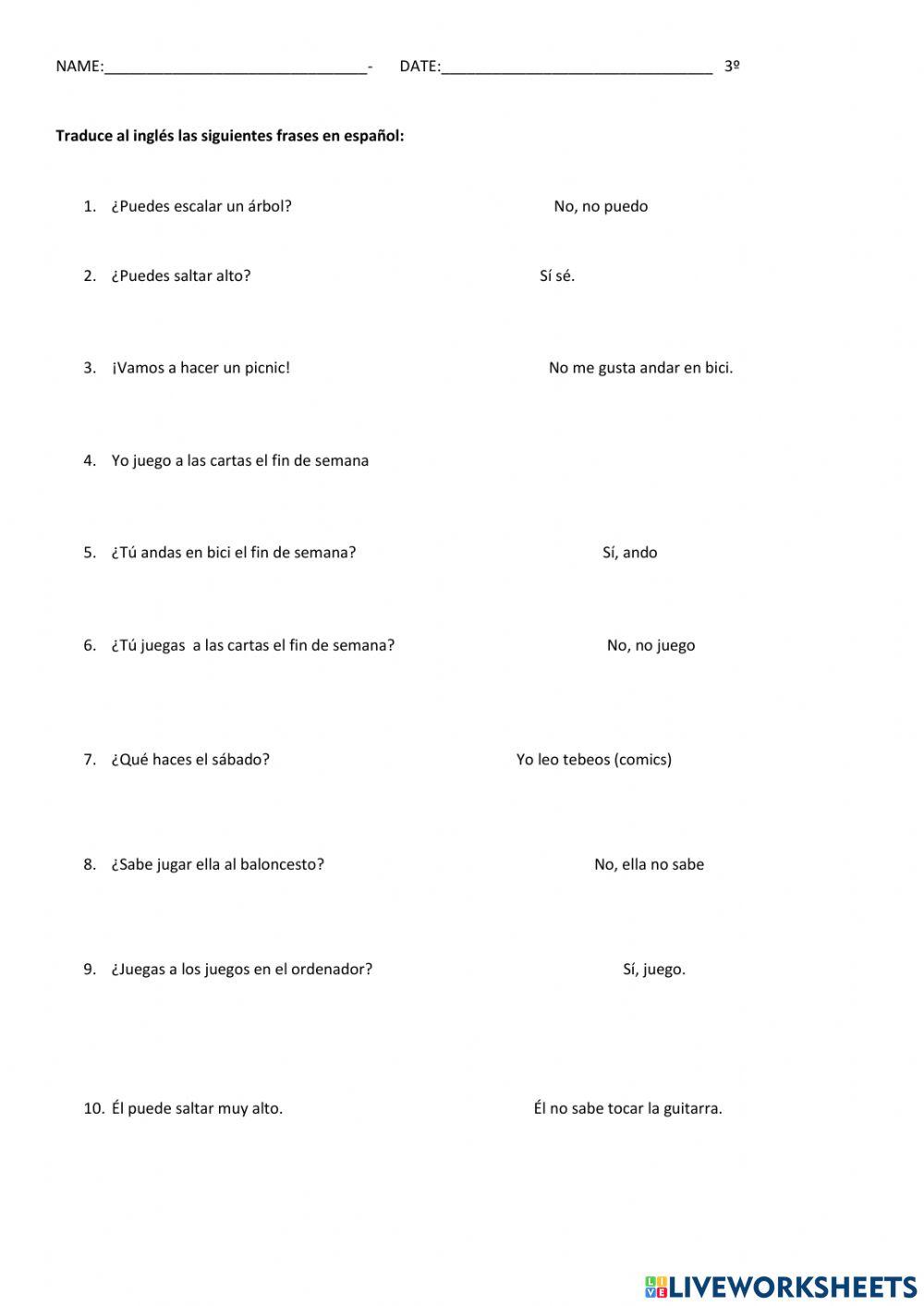 Translate into English. 3º PRIMARIA