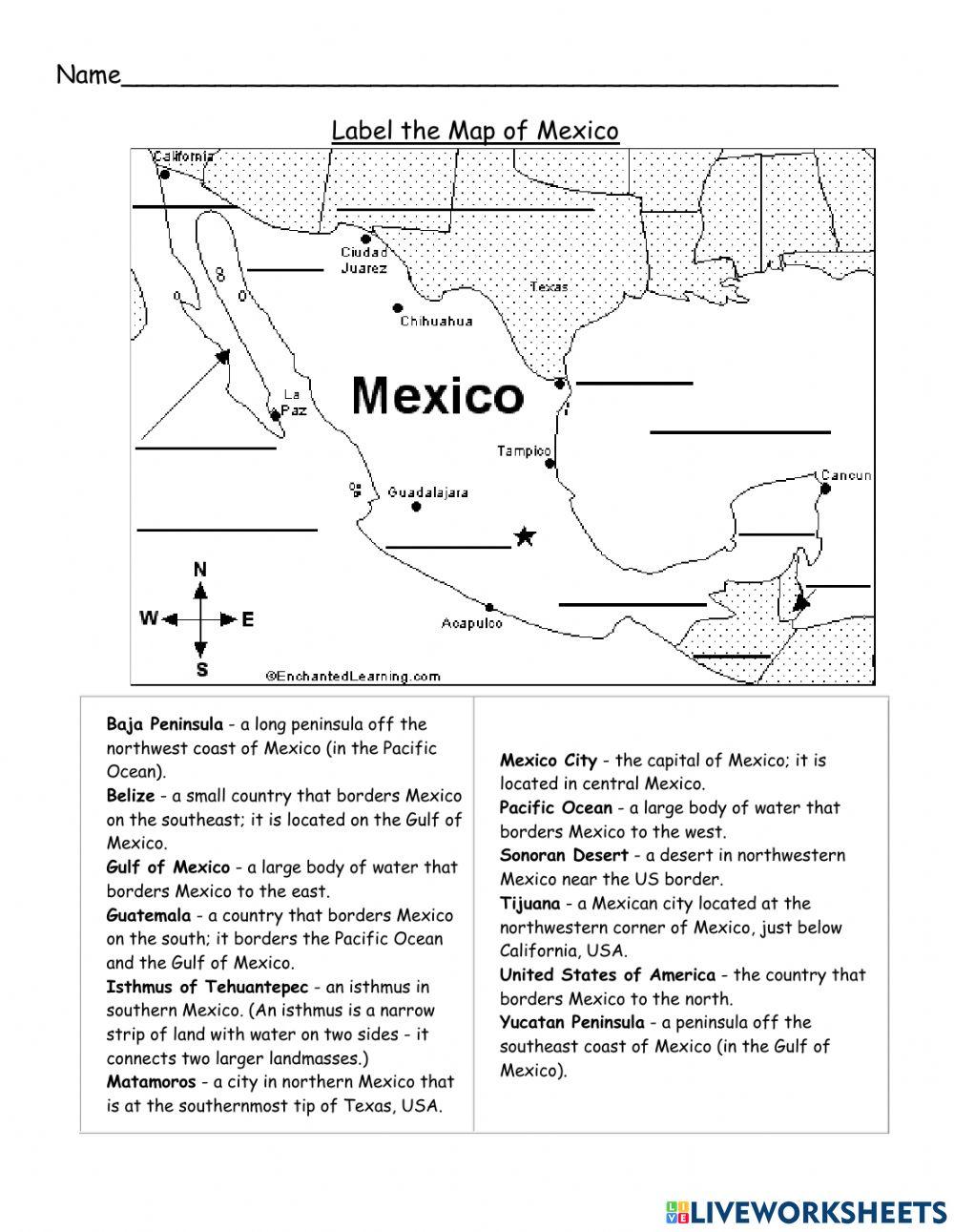 Mexico Map Worksheets Printable - 103031928431344187001 