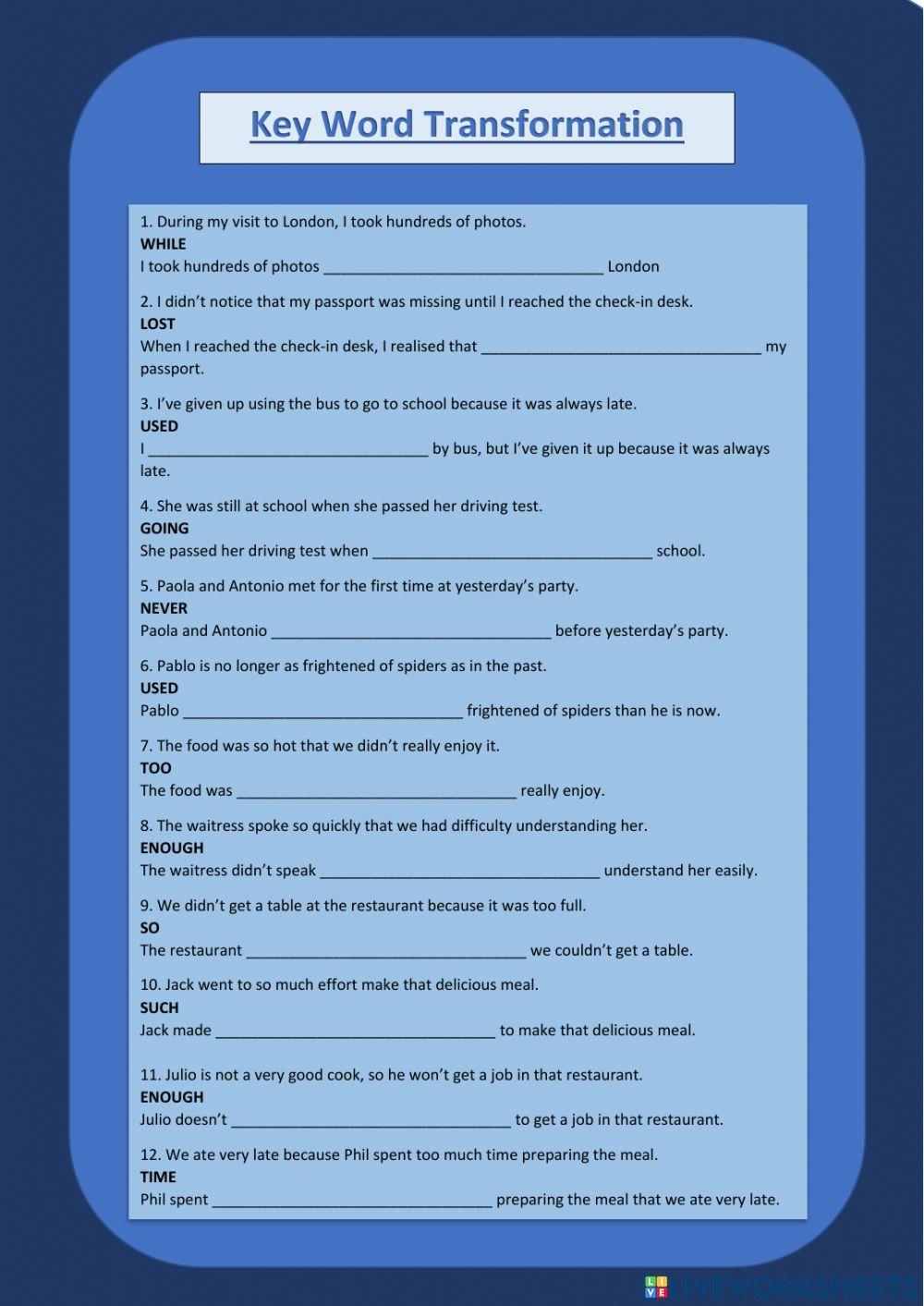 Key Word Transformation FCE-B1 Key Word Transformation FCE-B1