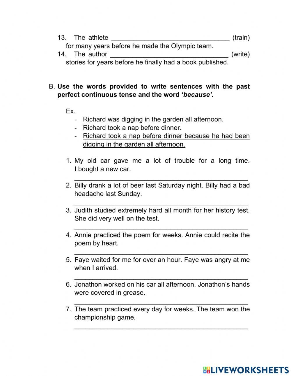 Past Perfect Continuous Online Practice