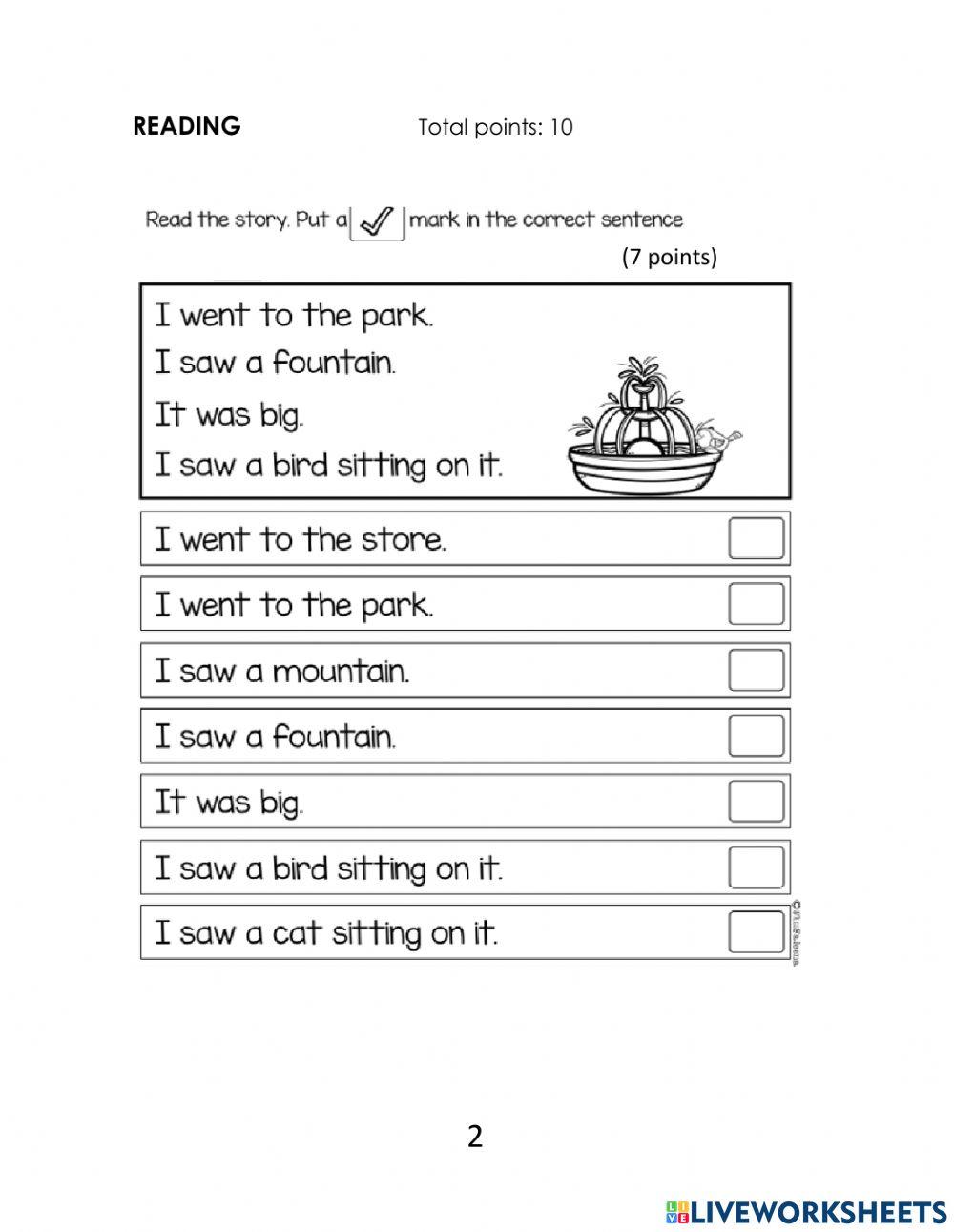 Diagnostic test first grade