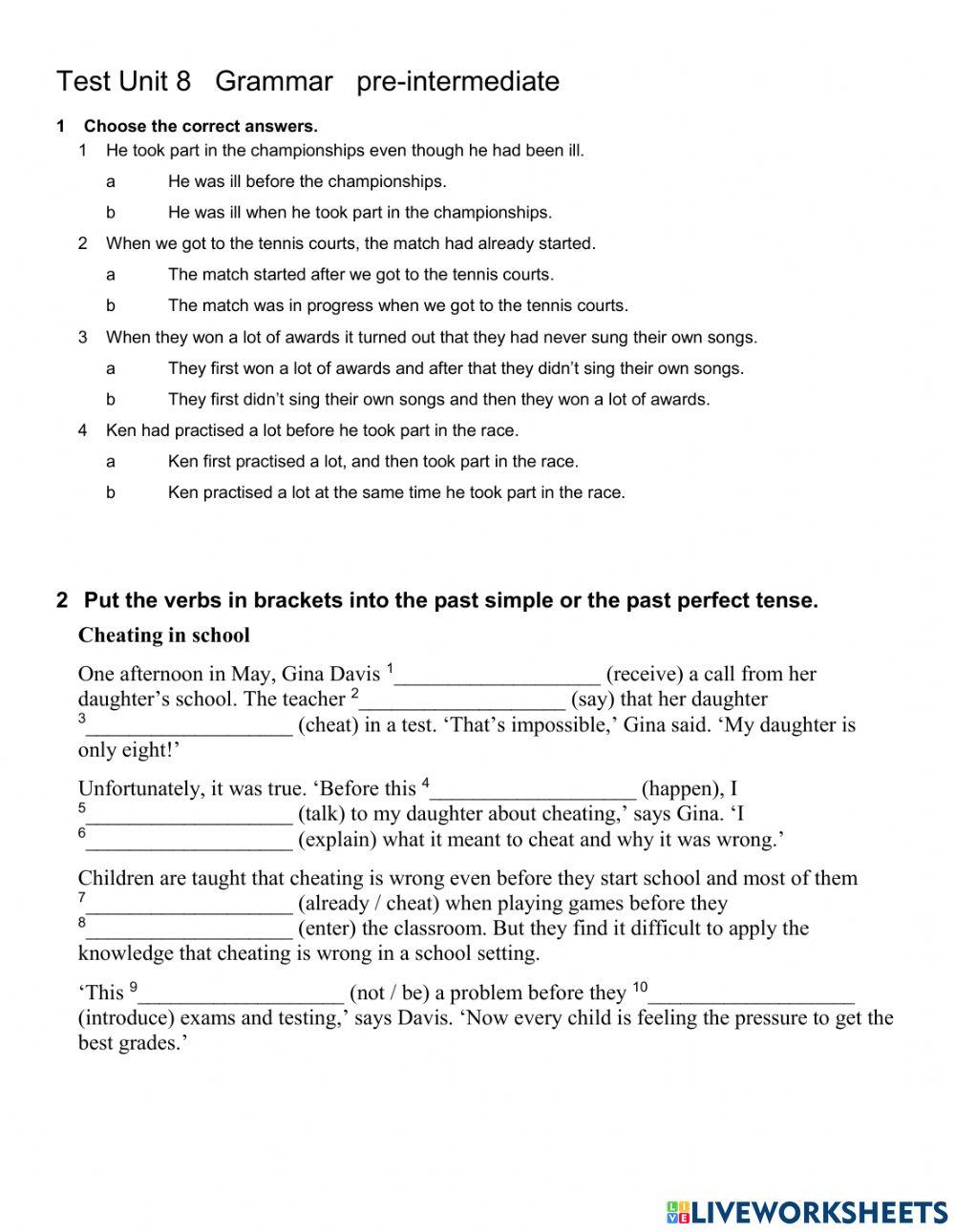 Pre-Int Insight Progress test 8 Grammar 