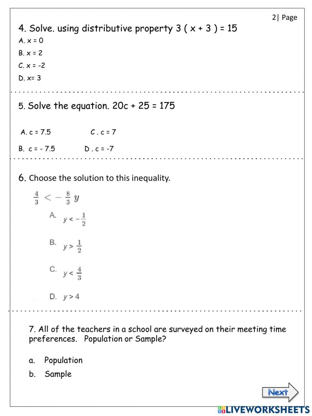 Revision worksheet