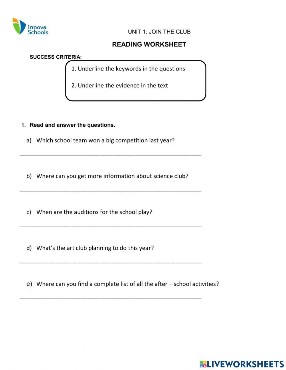 Let's read about school clubs