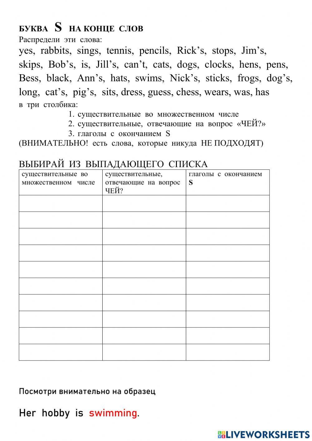 Letter s at  the  end