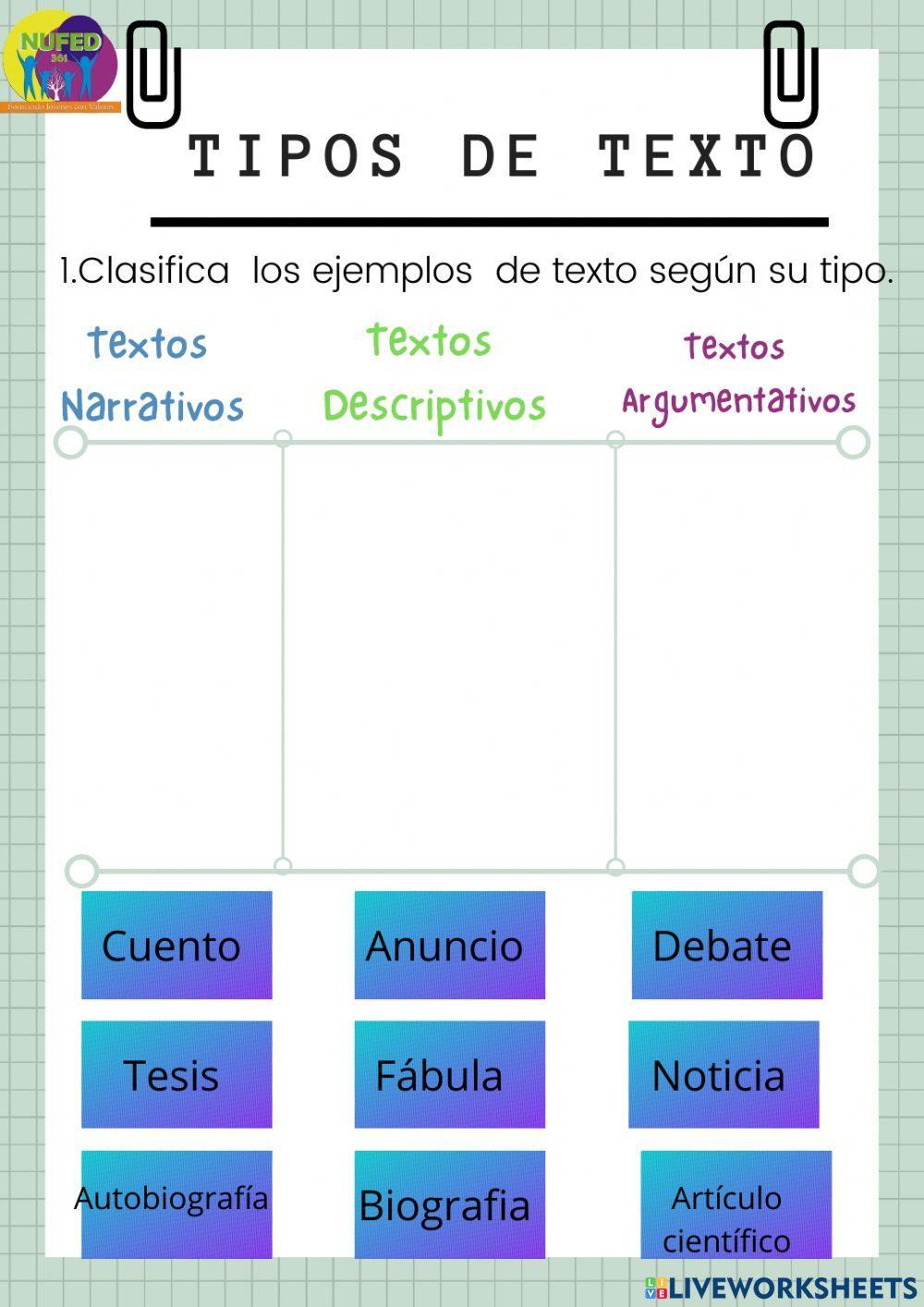 Tipos de Texto online exercise for Secundaria