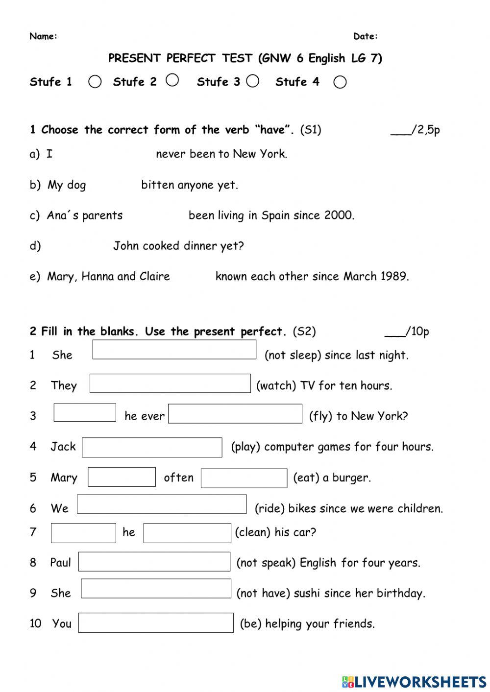 Test present perfect