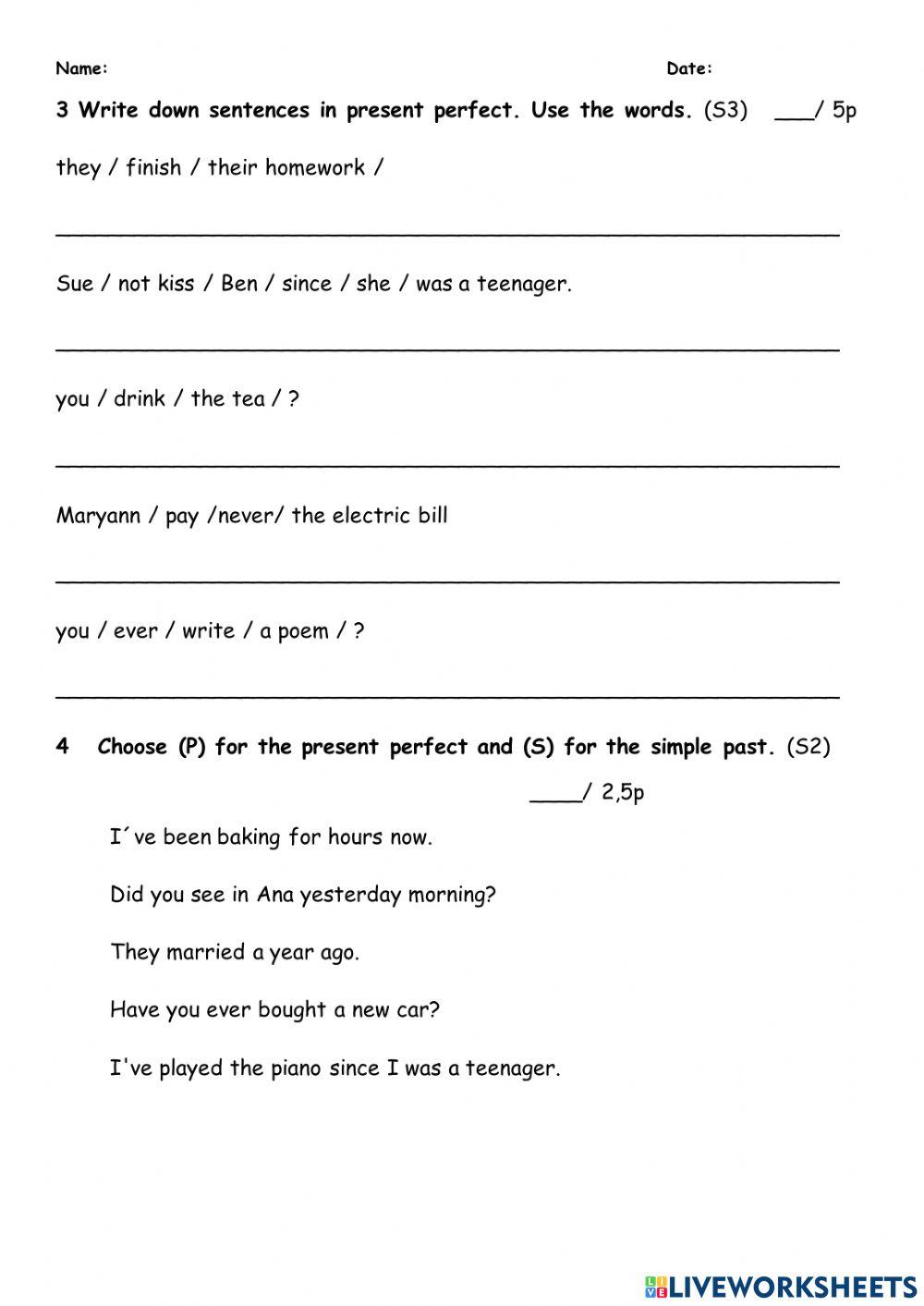 Test present perfect