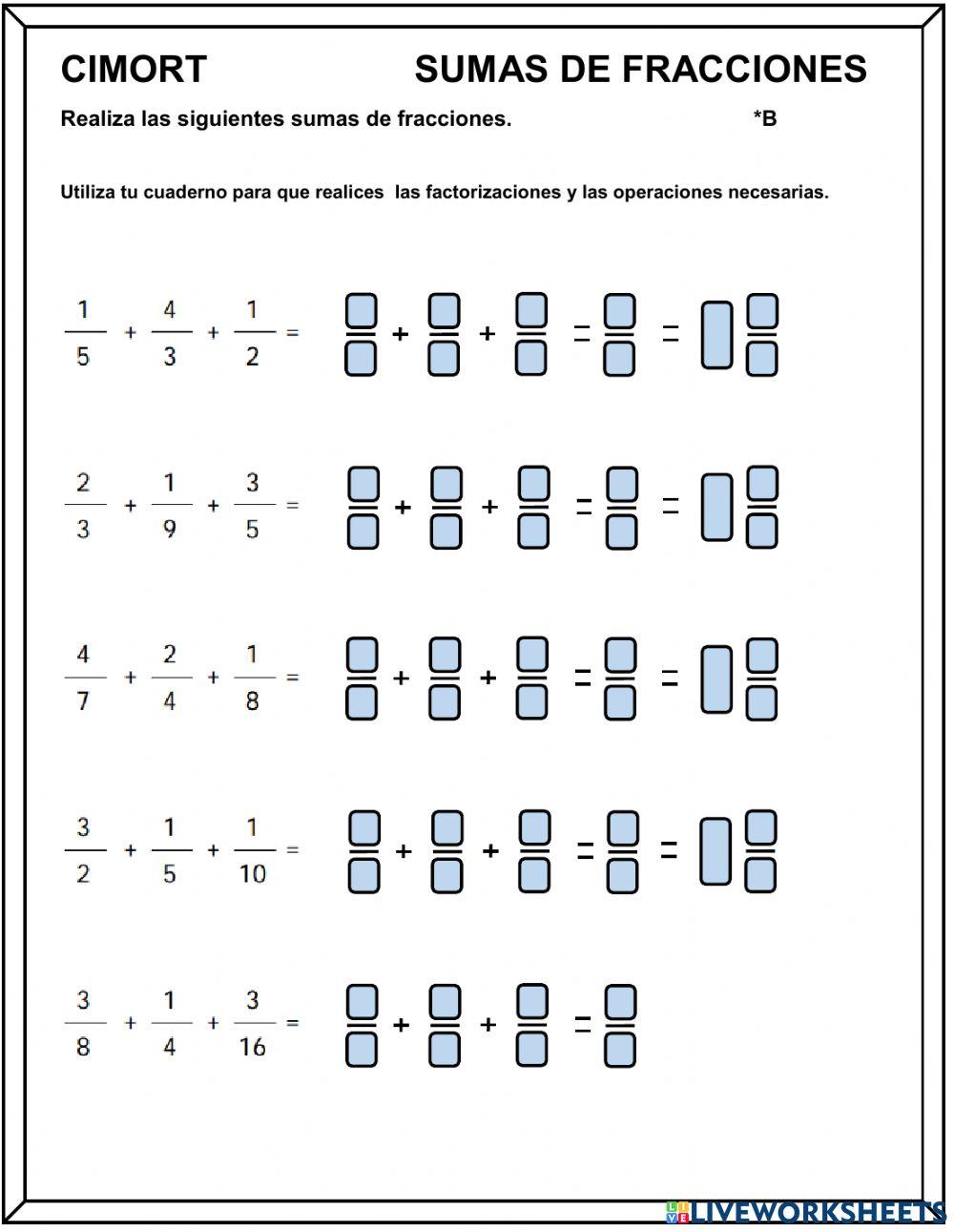 Sumas de Fracciones -B