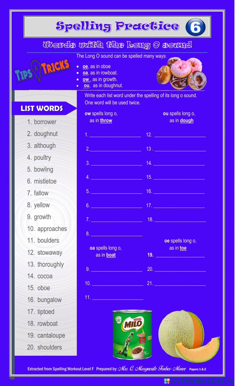 Words with the sound of Long O