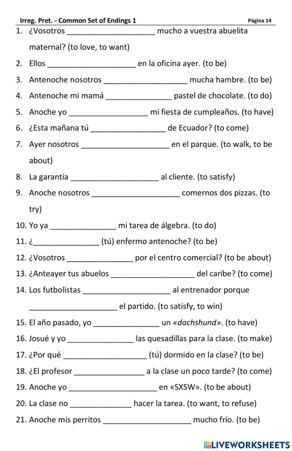 Irreg. Preterite - Common Set of Endings 1