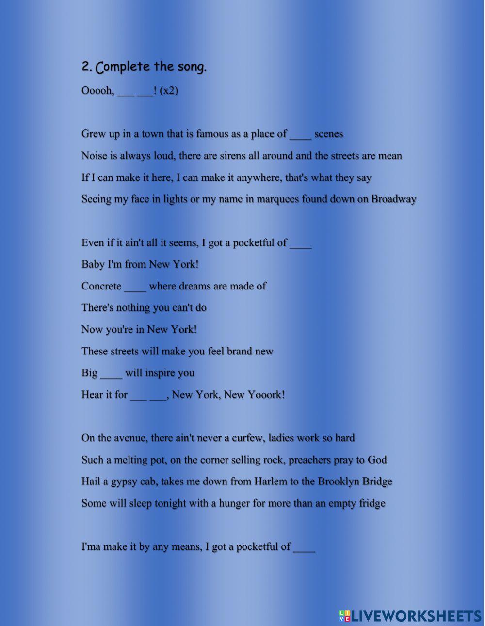 Empire State of Mind- Listening Exercise