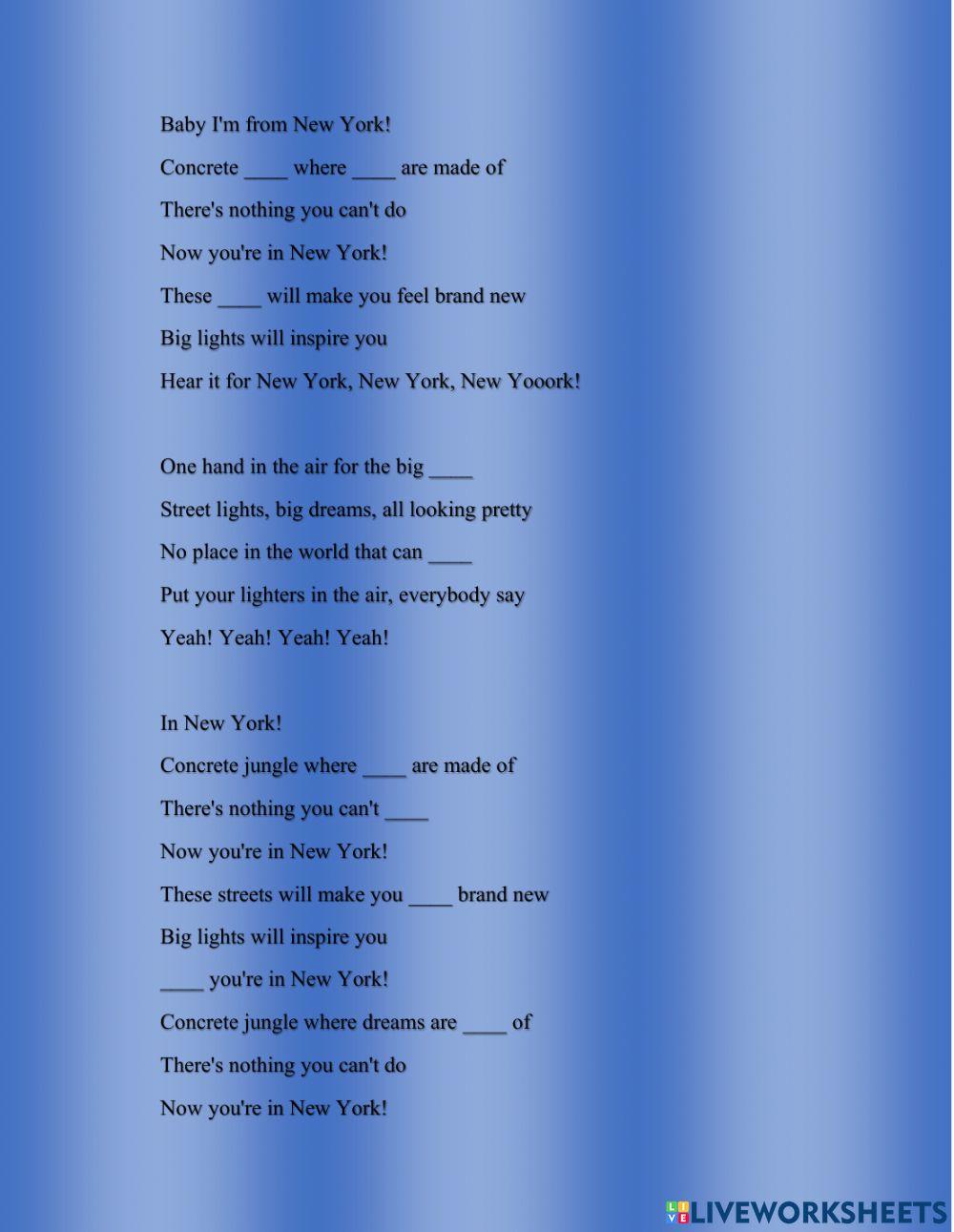 Empire State of Mind- Listening Exercise