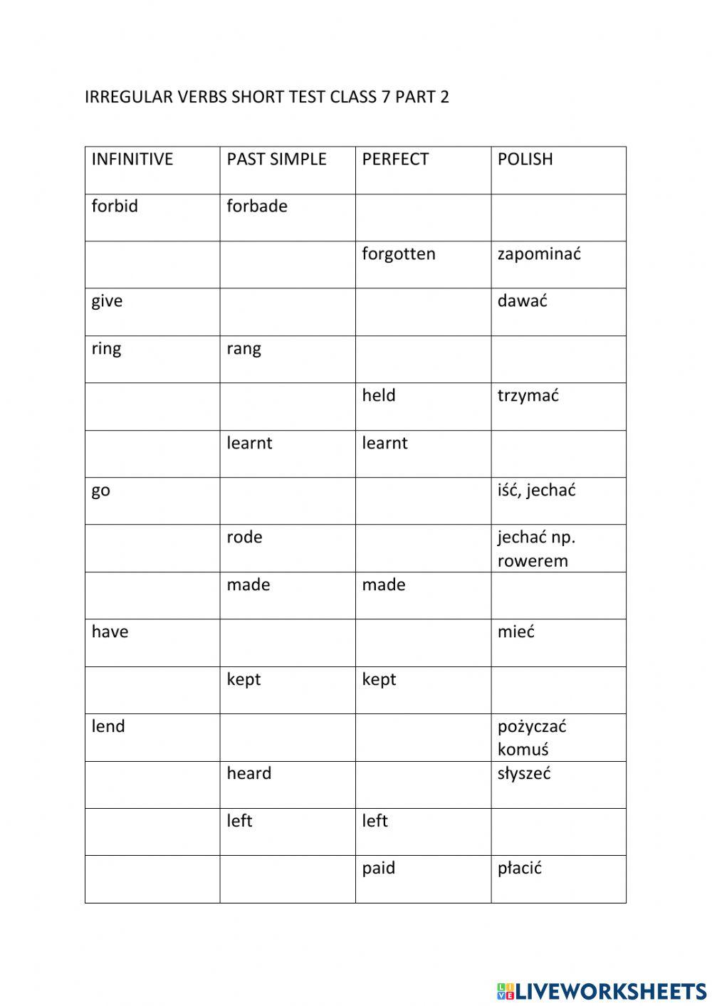 Irregular verbs