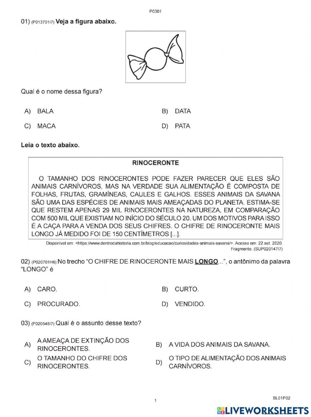 Avaliação diagnóstica português