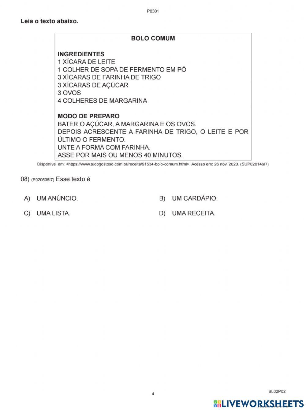 Avaliação diagnóstica português