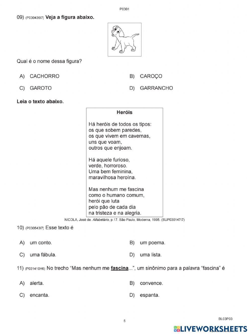 Avaliação diagnóstica português