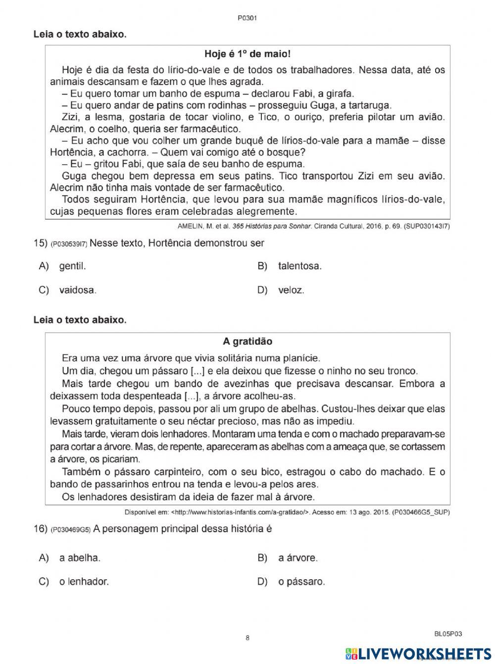 Avaliação diagnóstica português