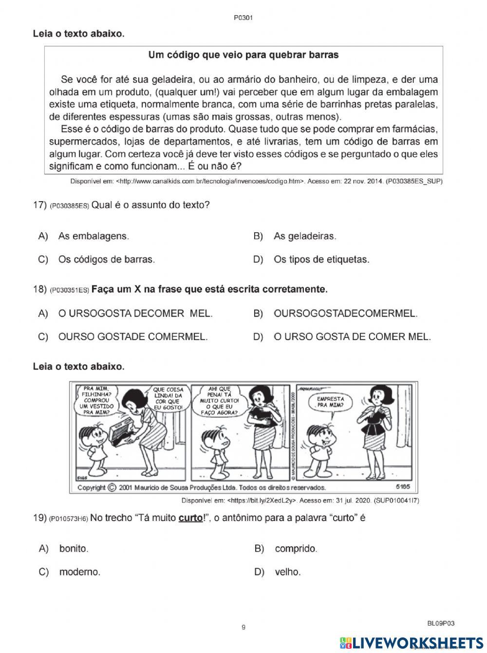 Avaliação diagnóstica português