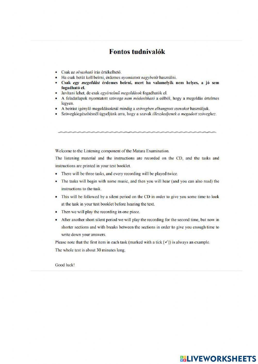 B1 listening mixed types