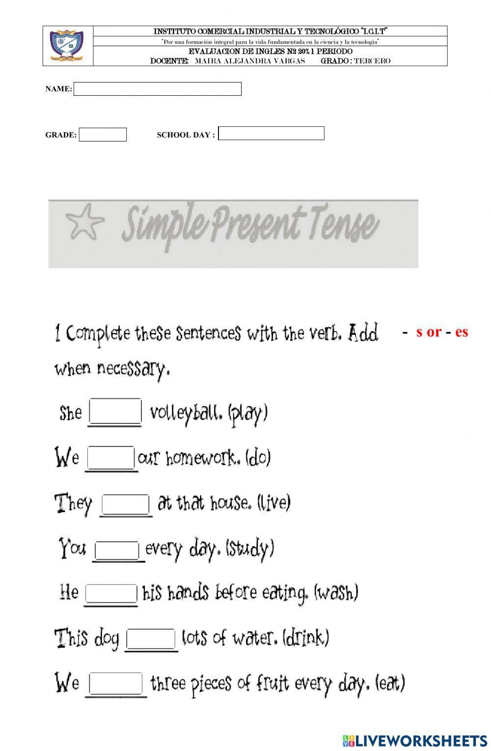 Test Inglés tercero