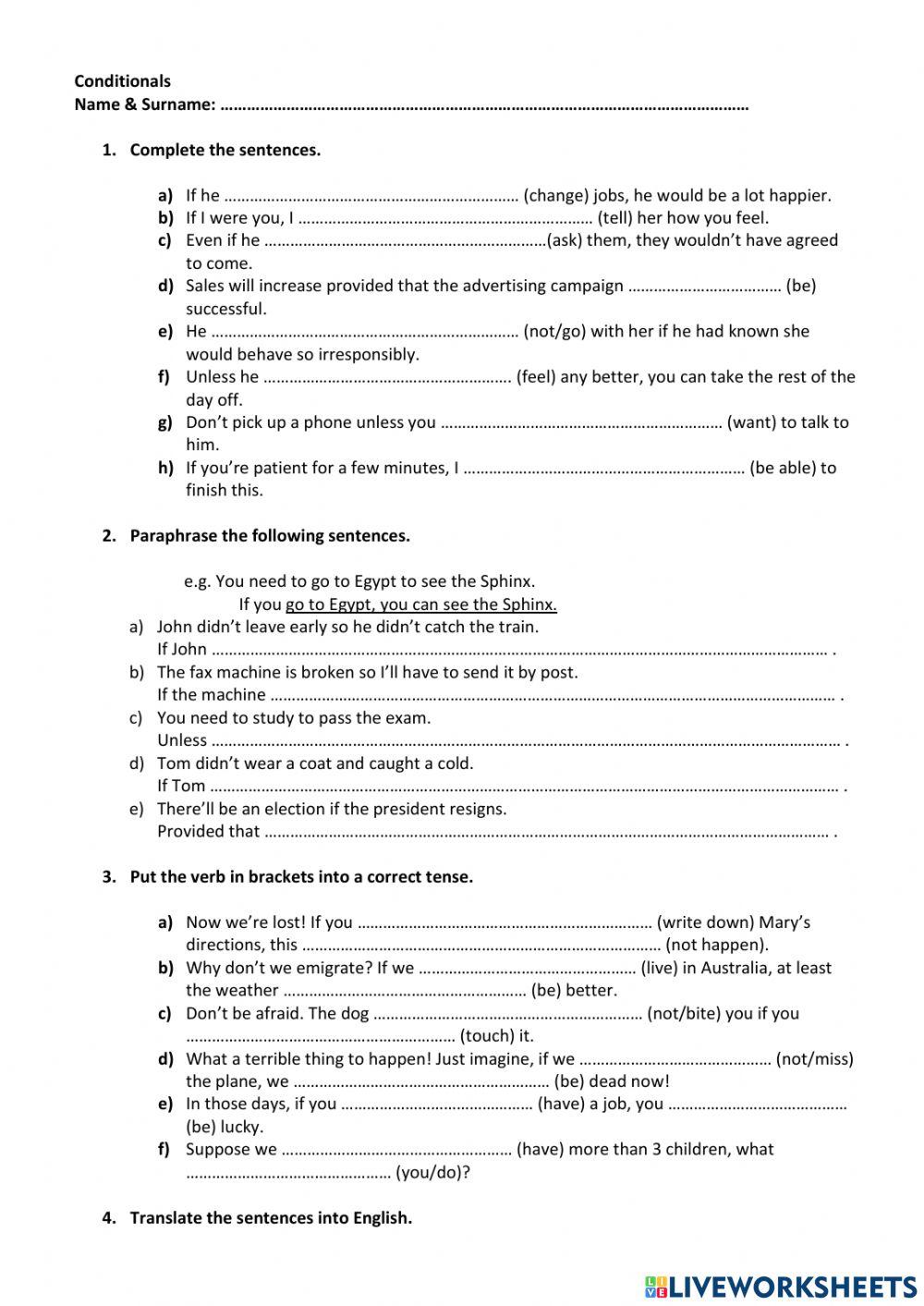 Conditionals (types: 0, 1, 2, 3)