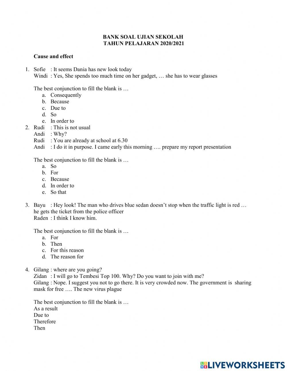 Latihan soal cause and effect