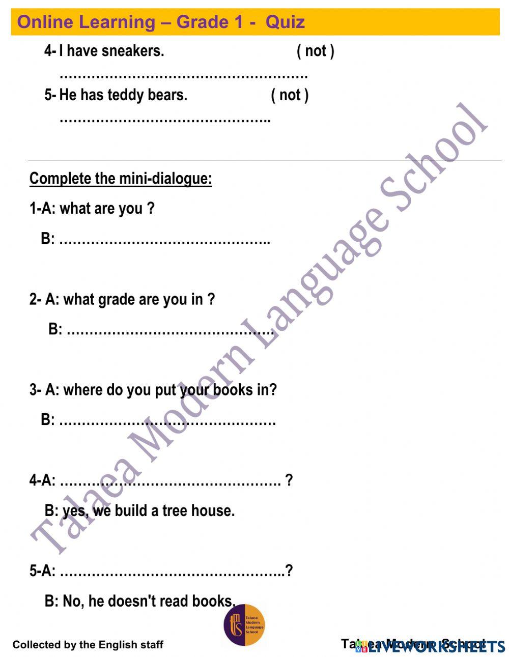 Oxford World 1‎ - Grade 1- Quiz