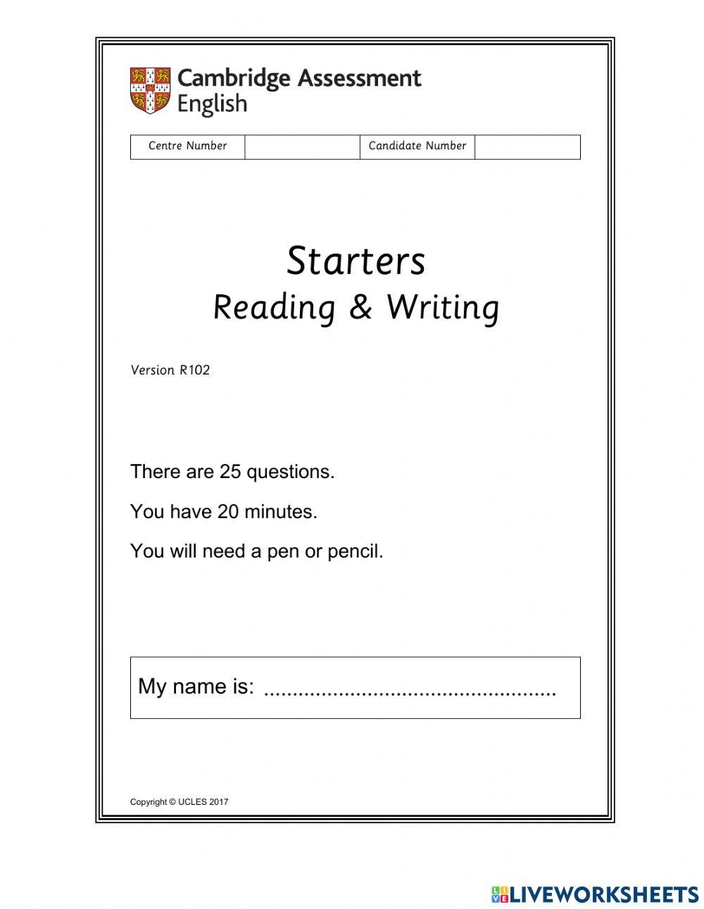 YLE STARTERS READING - WRITING MOCK EXAM - J3