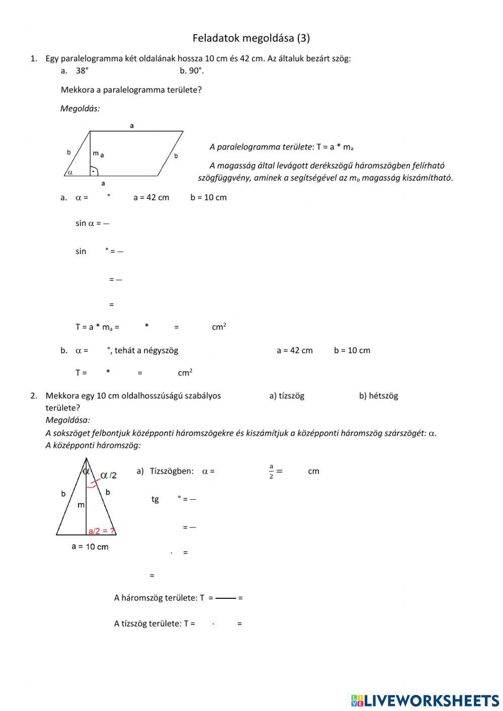 Feladatok hegyesszögek szögfüggvényére (3)