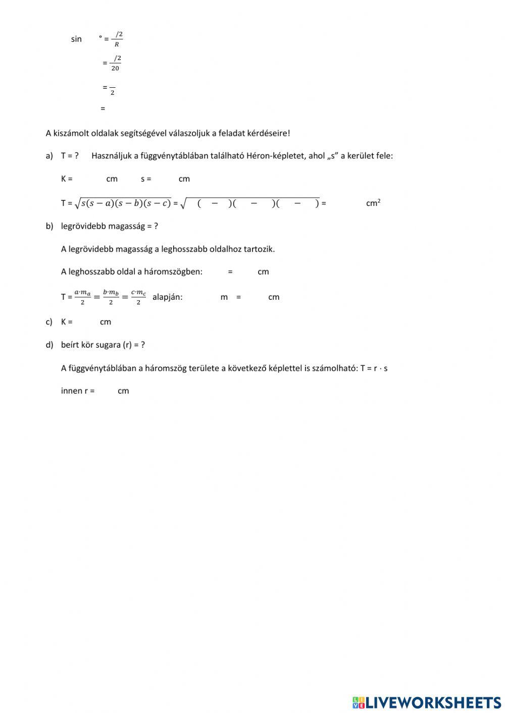 Feladatok hegyesszögek szögfüggvényére (3)