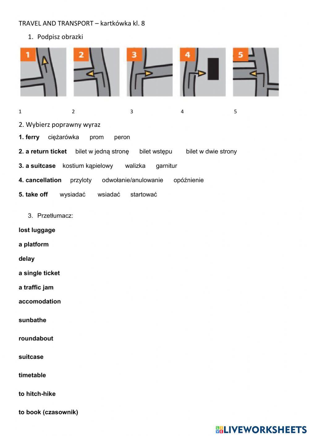 Kartkówka TRAVEL AND TRANSPORT