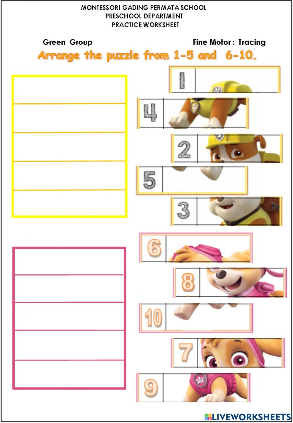 Puzzle 1 10 Paw Patrol online exercise for Live Worksheets