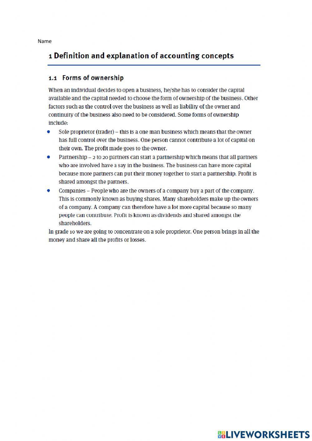 Financial accounting as a sole trader