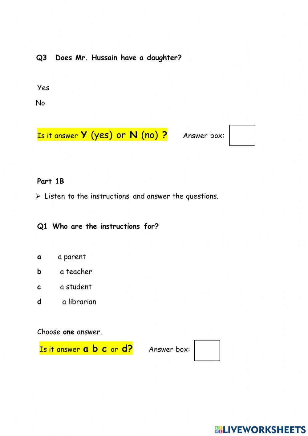 Listening test practice paper (B)