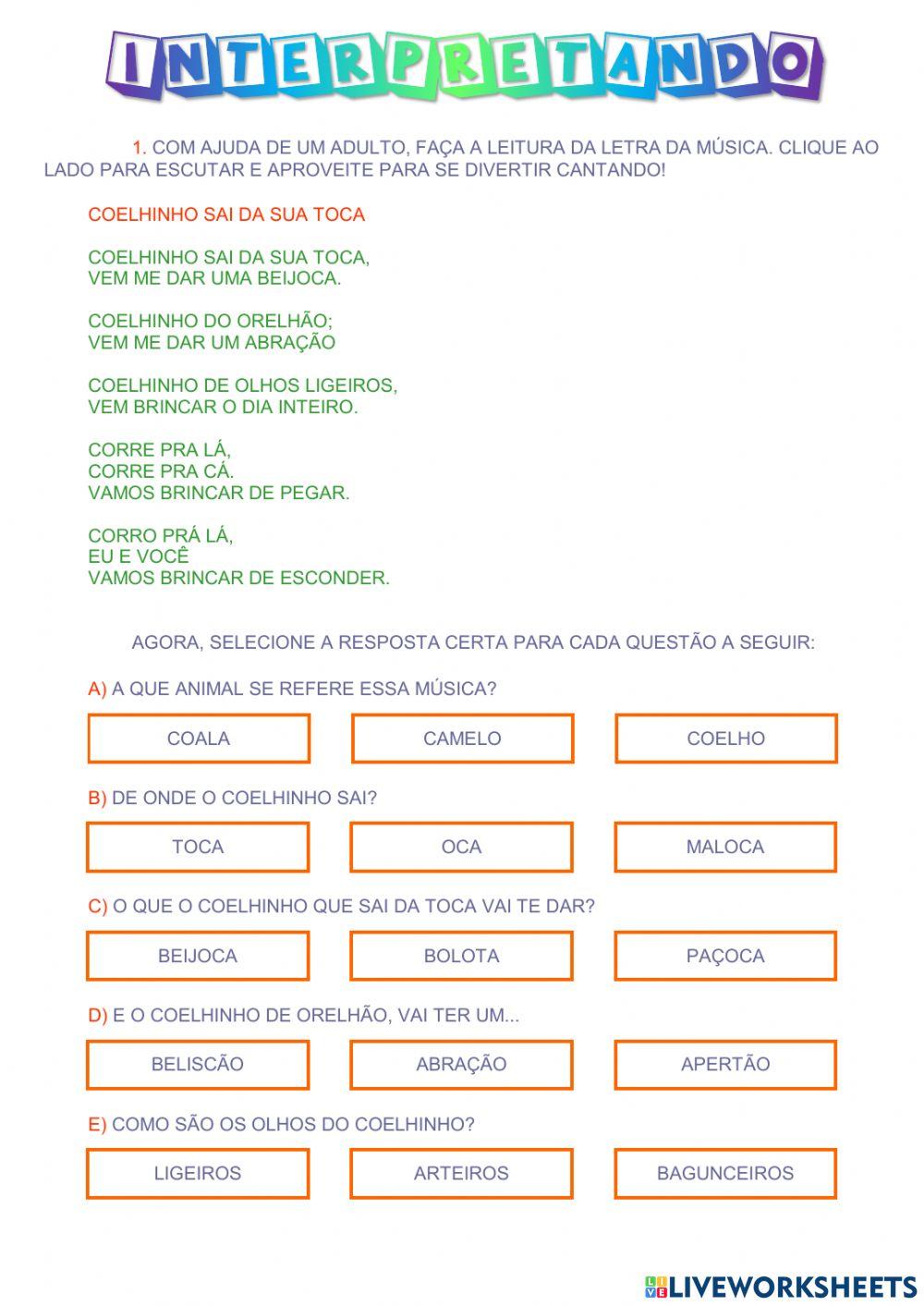 Interpretando - coelhinho sai da sua toca