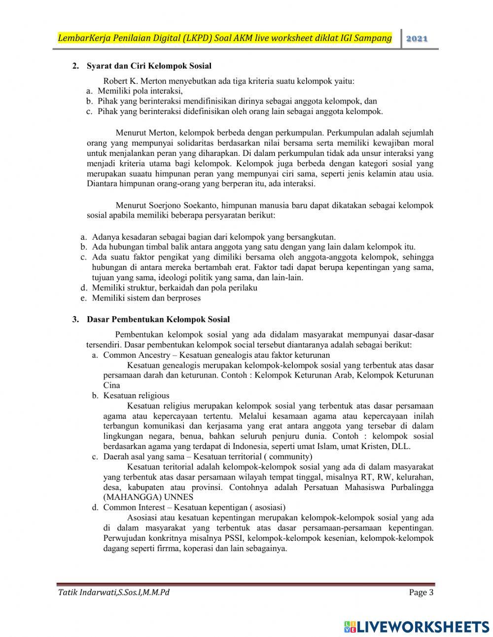 Latihan soal AKM Live Worksheet