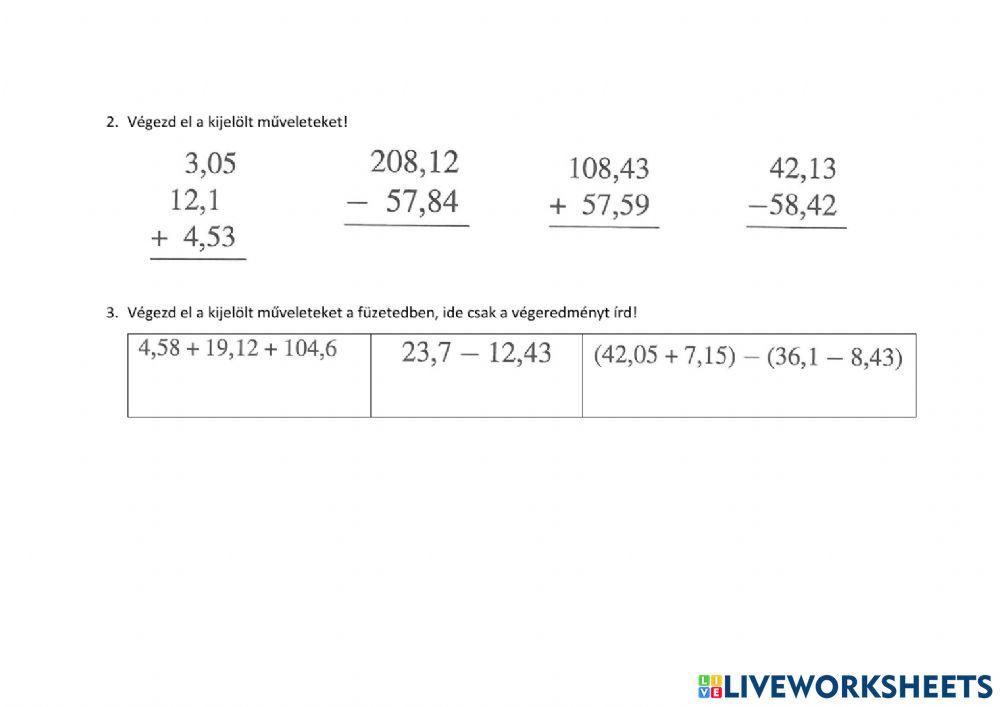 Törtek összeadása, kivonása