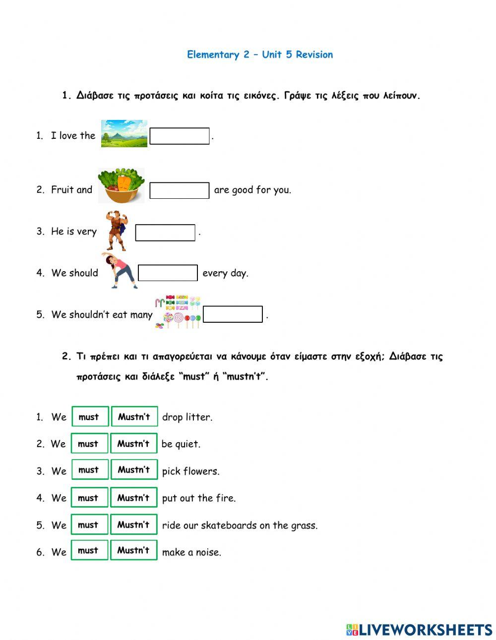 Elementary 2 - Revision Unit 5