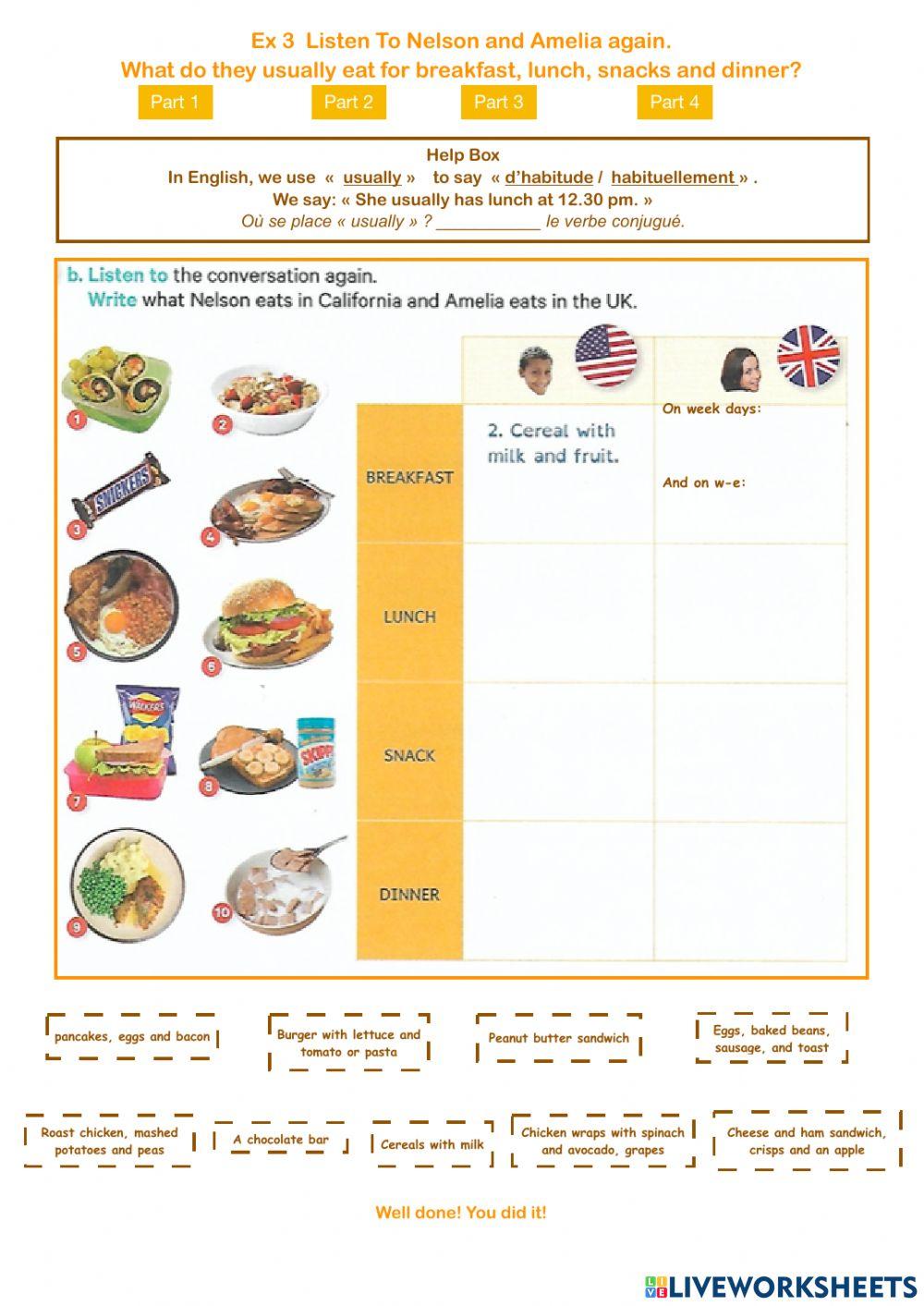 Food habits WS 2 and vocabulary