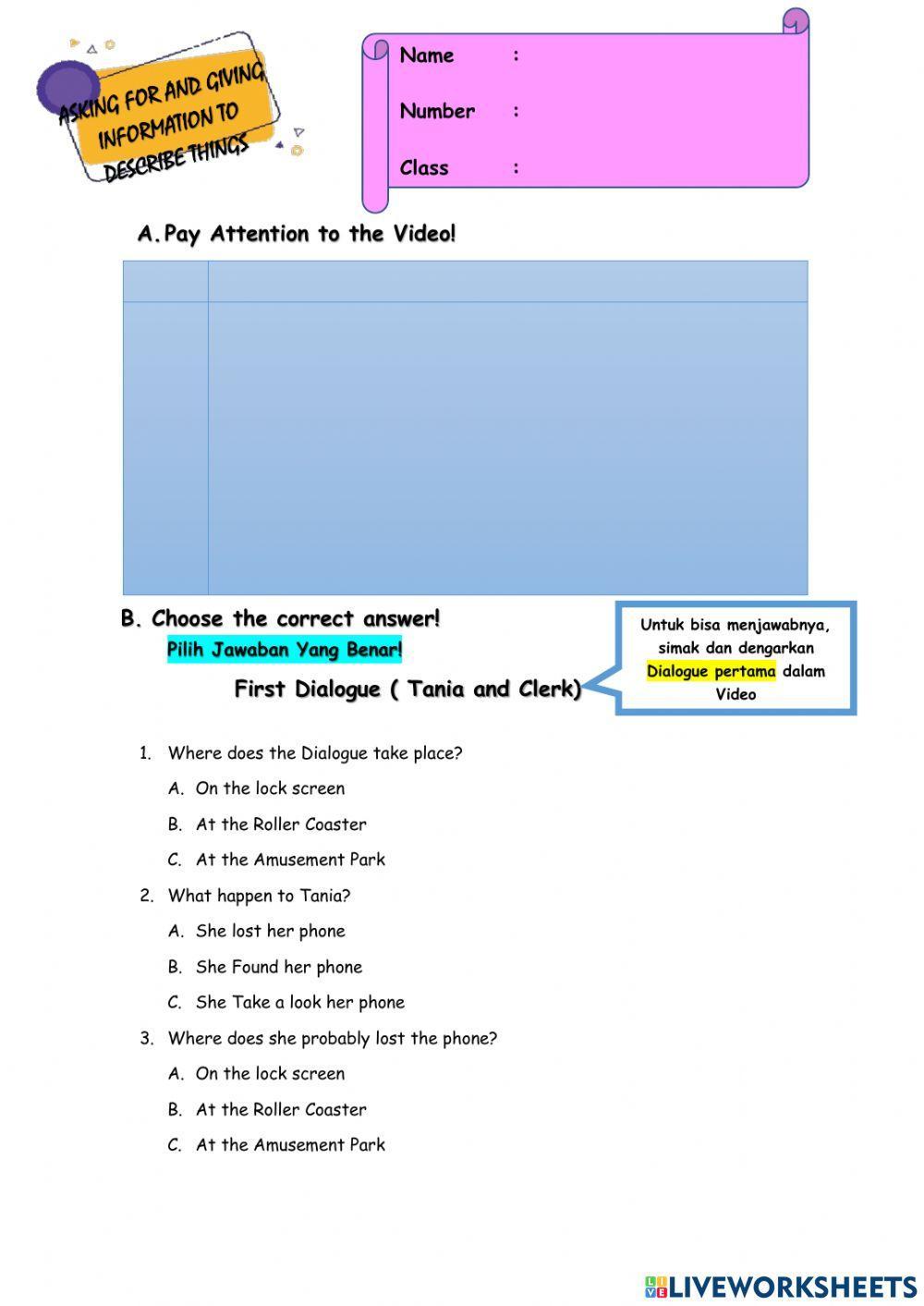 Asking for and Giving Information to Describe Things